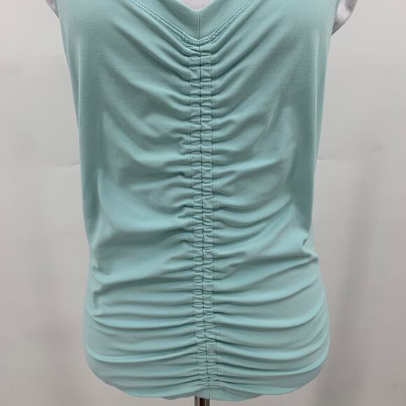 Athleta Tank Top Womens M Medium Sea Glass Gathered Front V Neck Sleeveless - Picture 3 of 11